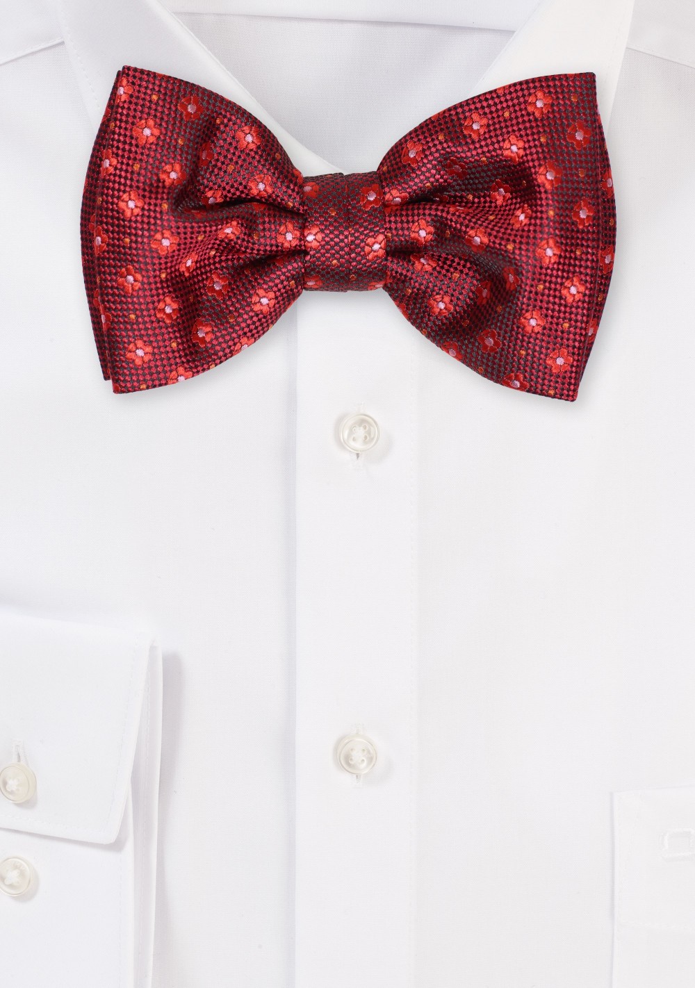 Woven Floral Bowtie in Red and Cherry