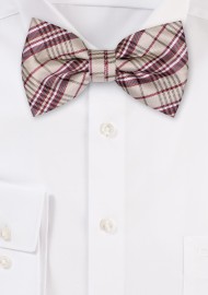 Wheat and Wine Plaid Bowtie