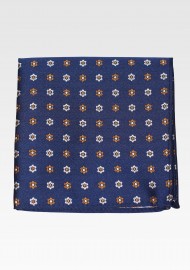 Navy Pocket Square with Copper Florals
