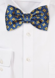 Tiny Floral Weave Bowtie in Royal and Orange