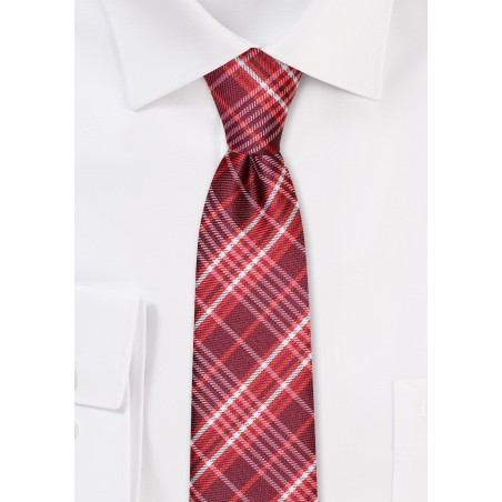 Slim Cut Tartan Check Tie in Red and White