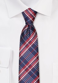 Skinny Tartan Tie in Navy and Red