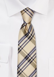 Golden Yellow and Brown Skinny Tartan Tie