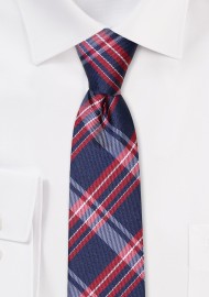 Plaid Skinny Tie in Navy and Crimson