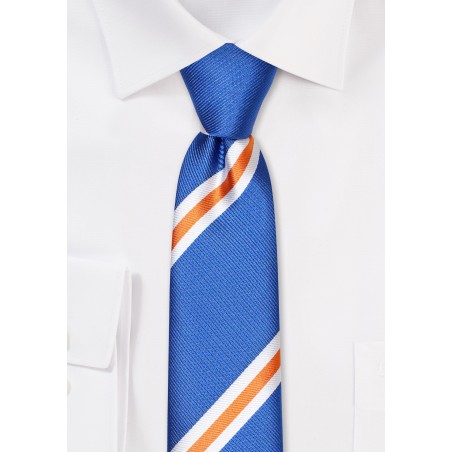 Stripe Skinny Tie in Royal, Orange, and White