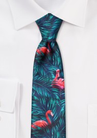 Skinny Tie with Flamingos