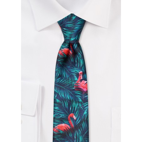 Skinny Tie with Flamingos