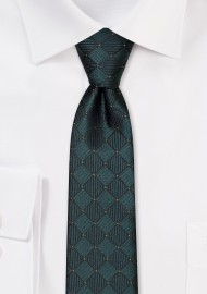 Dark Green Skinny Tie with Checks