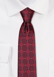 Wine Red Skinny Tie with Checks