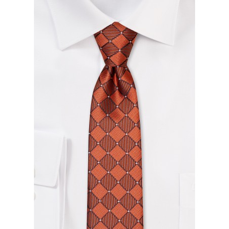 Copper Skinny Tie with Checks
