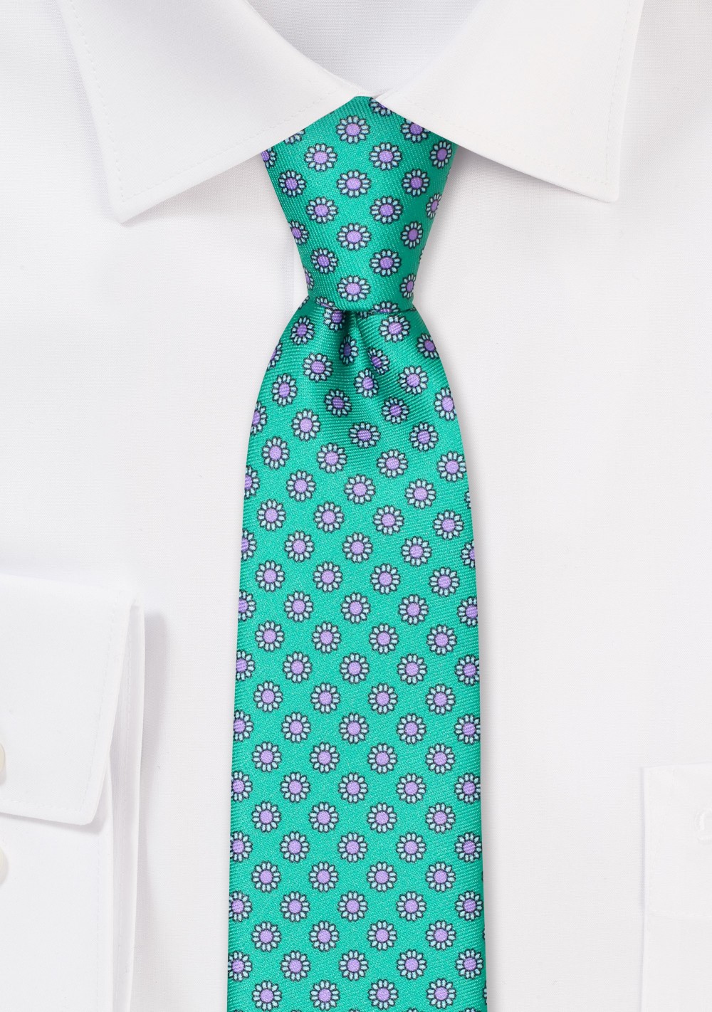 Bright Green Floral Tie in Skinny Width