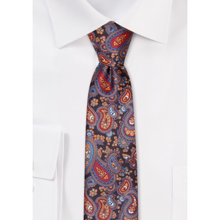 Skinny Paisley Tie in Burgundy, Gold, and Gray