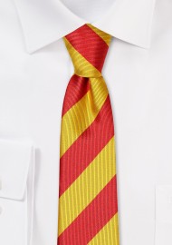 Repp Stripe Skinny Tie in Gold and Cherry Red