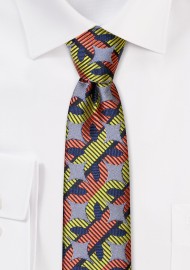 Retro Designer Skinny Tie in Gold, Orange, and Gray