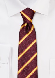 Striped Skinny Tie in Burgundy and Gold