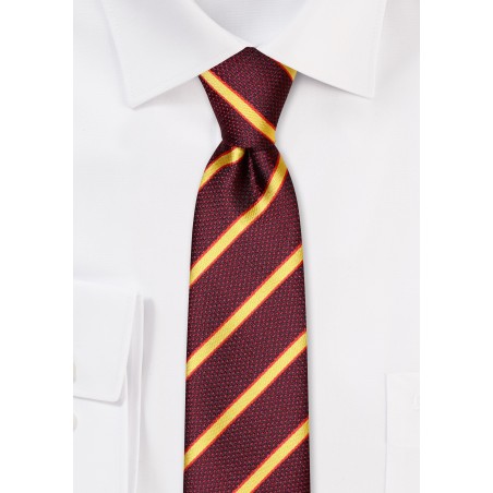Striped Skinny Tie in Burgundy and Gold