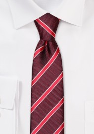 Dark Red Striped Skinny Tie