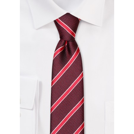 Dark Red Striped Skinny Tie