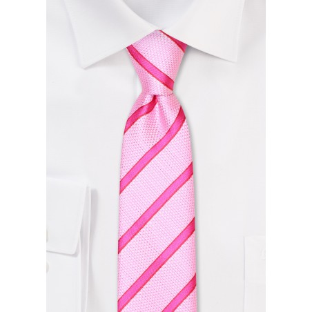 Striped Skinny Tie in Bubblegum Pink