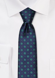 Blue and Green Skinny Floral Tie