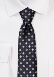 Black Skinny Tie with Gray Floral Weave