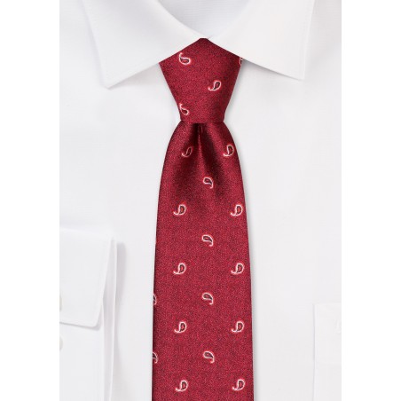 Red and White Skinny Paisley Tie