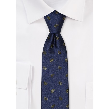 Navy and Moss Skinny Paisley Tie