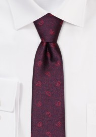 Crimson Red Skinny Paisley Tie
