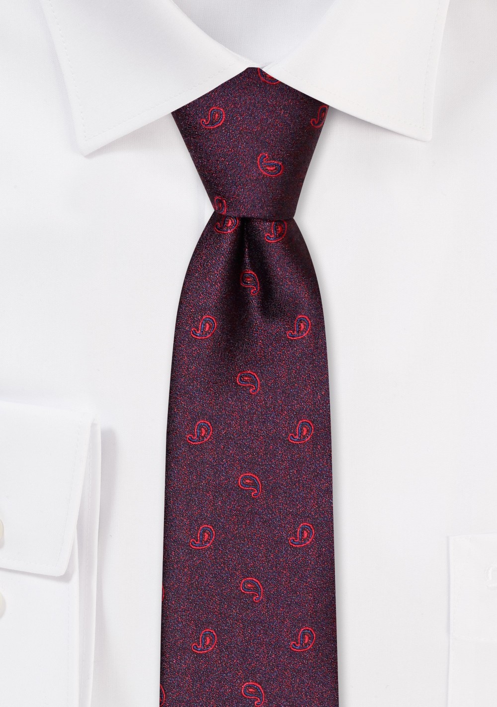 Crimson Red Skinny Paisley Tie