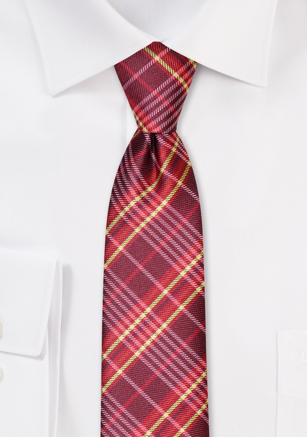 Skinny Tartan Tie in Reds and Yellow