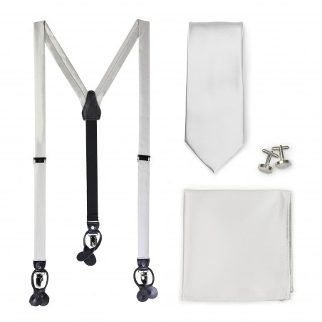 Formal Light Silver Suspender and Necktie Set