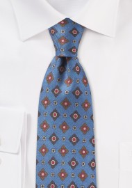Vintage Medallion Print Tie in French Blue