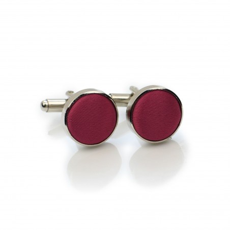 Silver Cufflink Studs with Burgundy Fabric Covering
