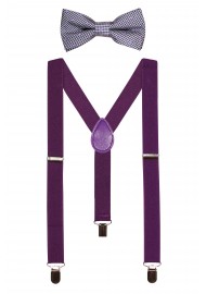 Silver and Purple Bowtie and Suspender Set for Kids