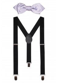 Black and Silver Bowtie Suspender Set for Kids