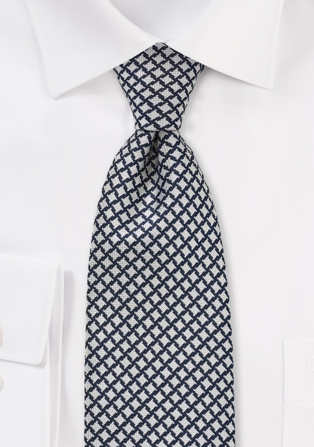 Dark Blue and Silver Houndstooth Check Tie