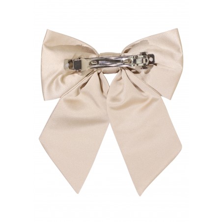 Hair Bow in Solid Champagne Satin Back Clip