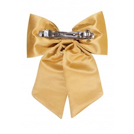 Hair Bow in Solid Golden Satin Back Clip