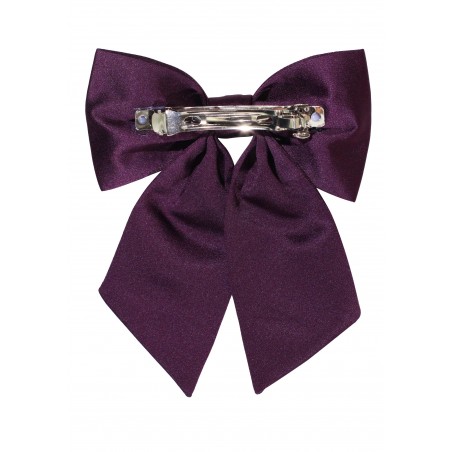 Hair Bow in Solid Berry Satin Back Clip