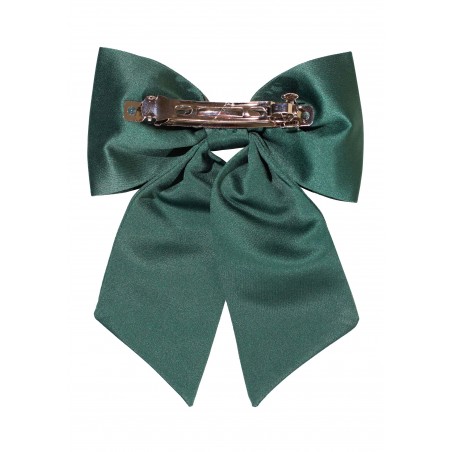Hair Bow in Solid Hunter Green Satin Back Clip