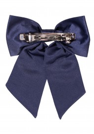Hair Bow in Solid Navy Satin Back Clip