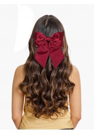 Hair Bow in Solid Burgundy Satin Front Hair Clip Women