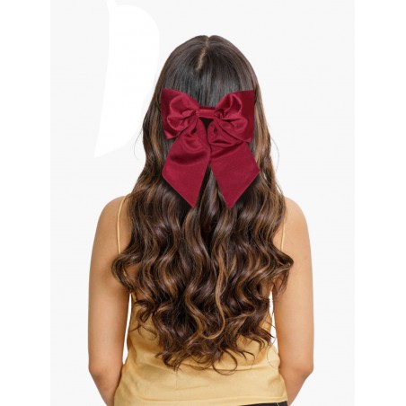 Hair Bow in Solid Burgundy Satin Front Hair Clip Women