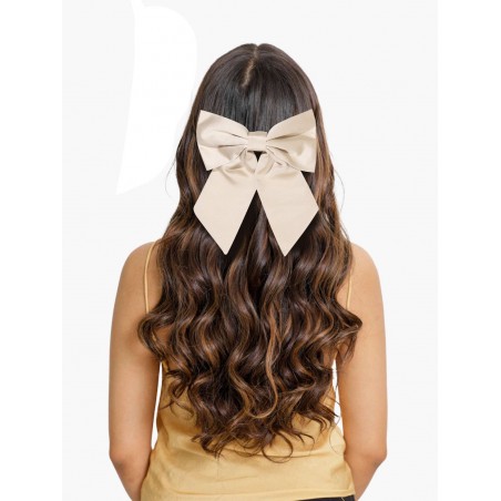 Hair Bow in Solid Champagne Satin Front Women's Hair Clip