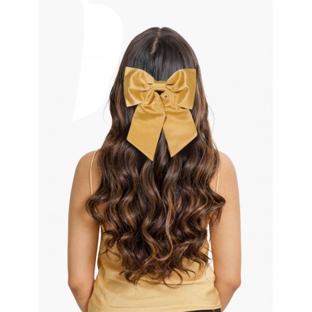 Hair Bow in Solid Golden Satin Front Women's Hair Clip