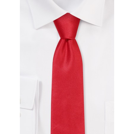 Solid Satin Skinny Tie in Cherry Red