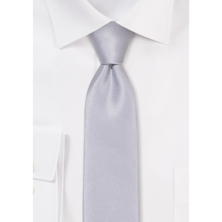 Solid Satin Skinny Tie in Silver