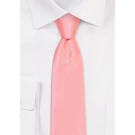 Solid Satin Skinny Tie in Bellini Pink