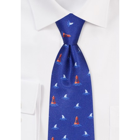 Navy Necktie with Shark Fins
