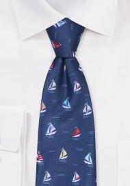 Nautical Sailboat Print Tie in Navy